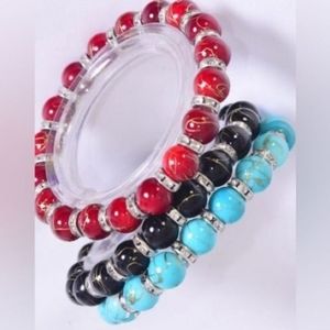 Handcrafted Dark Pink Beaded Bracelet Blingy Silver spacers stretchy NEW